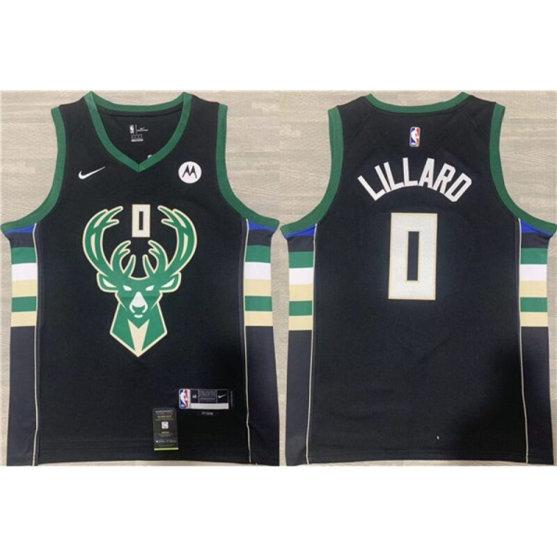 6864709386371_1 Men's Milwaukee Bucks #0 Damian Lillard Black Stitched Basketball Jersey