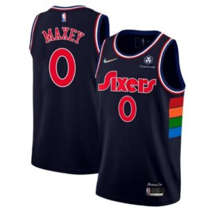 6864728491bd4_1 Men's Philadelphia 76ers #0 Tyrese Maxey Navy City Edition Swingman Stitched Jersey