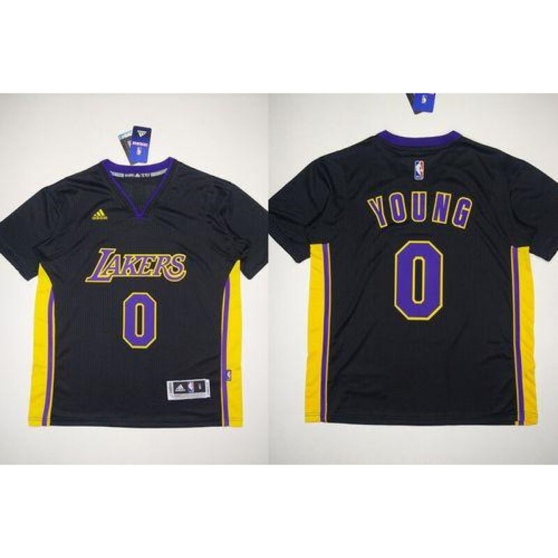686472e0e5ef7_1 Revolution 30 Lakers #0 Nick Young Black(Purple NO.) Stitched NBA Jersey