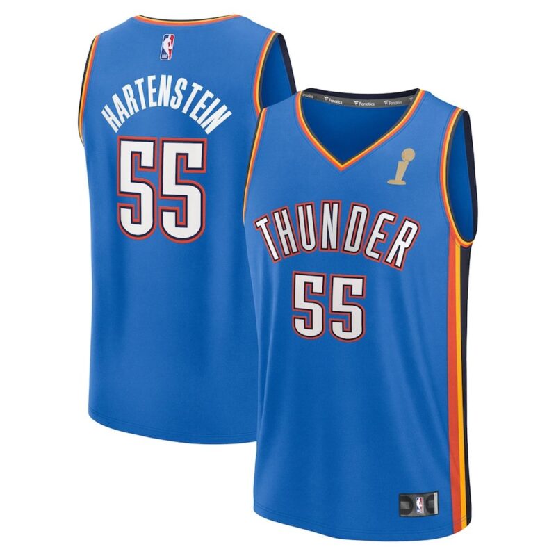 686472f9ec7da_1 Youth Oklahoma City Thunder #55 Isaiah Hartenstein Fanatics Blue 2025 NBA Finals Champions Fast Break Replica Player Icon Edition Jersey