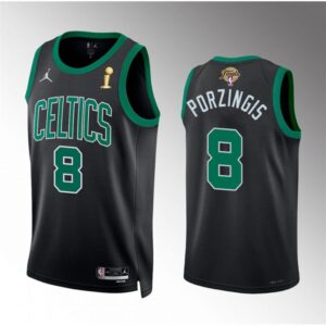 6864732103660_1 Men's Boston Celtics #8 Kristaps Porzingis Black 2024 Finals Champions Statement Edition Stitched Basketball Jersey