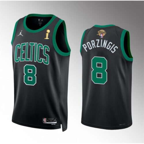 6864732103660_1 Men's Boston Celtics #8 Kristaps Porzingis Black 2024 Finals Champions Statement Edition Stitched Basketball Jersey
