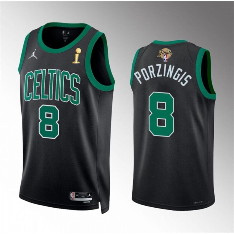 6864732103660_1 Men's Boston Celtics #8 Kristaps Porzingis Black 2024 Finals Champions Statement Edition Stitched Basketball Jersey
