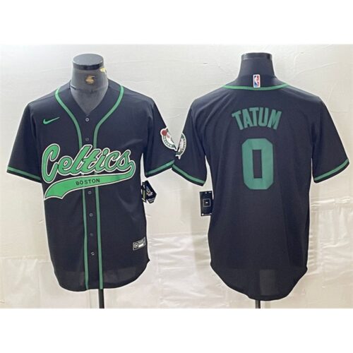 6864732e35257_1 Men's Boston Celtics #0 Jayson Tatum Black With Patch Stitched Baseball Jersey