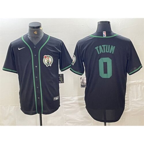 6864733246375_1 Men's Boston Celtics #0 Jayson Tatum Black With Patch Stitched Baseball Jersey