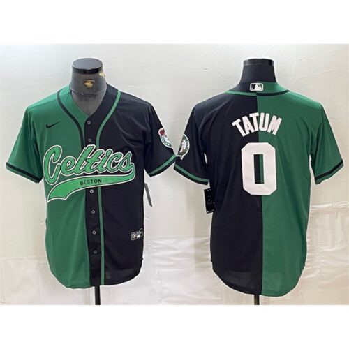 6864734b65f1e_1 Men's Boston Celtics #0 Jayson Tatum Green/Black Split Stitched Baseball Jersey