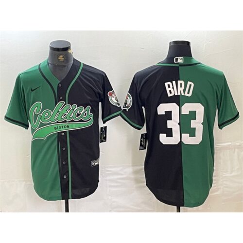 6864734fafd82_1 Men's Boston Celtics #33 Larry Bird Green/Black Split Stitched Baseball Jersey