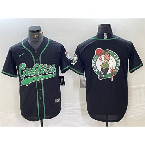 6864735c4dc0f_1 Men's Boston Celtics Black Team Big Logo With Patch Stitched Baseball Jersey