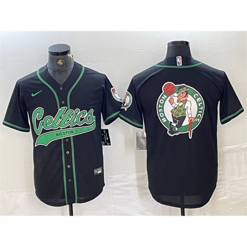 6864735c4dc0f_1 Men's Boston Celtics Black Team Big Logo With Patch Stitched Baseball Jersey