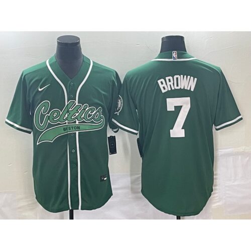 6864736f8e57e_1 Men's Boston Celtics #7 Jaylen Brown Green Stitched Baseball Jersey