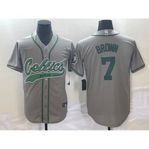 68647373e954e_1 Men's Boston Celtics #7 Jaylen Brown Gray Stitched Baseball Jersey