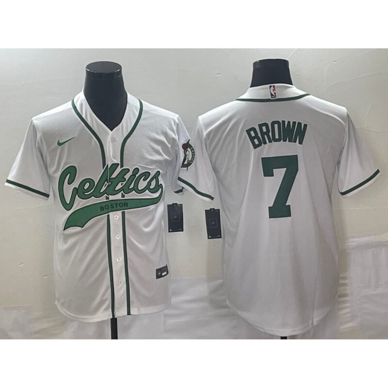 6864737834f36_1 Men's Boston Celtics #7 Jaylen Brown White Stitched Baseball Jersey
