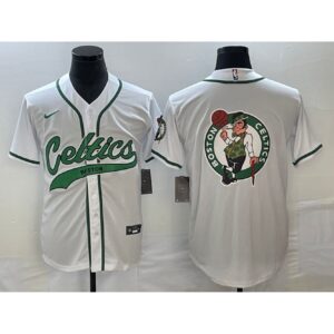6864739460f18_1 Men's Boston Celtics White Team Big Logo With Patch Stitched Baseball Jersey