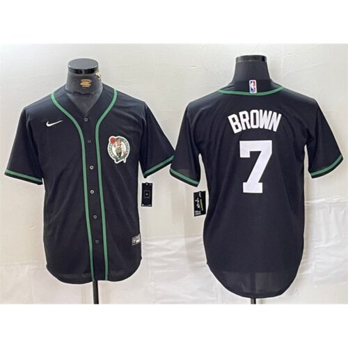686473b61d0b0_1 Men's Boston Celtics #7 Jaylen Brown Black With Patch Stitched Baseball Jersey