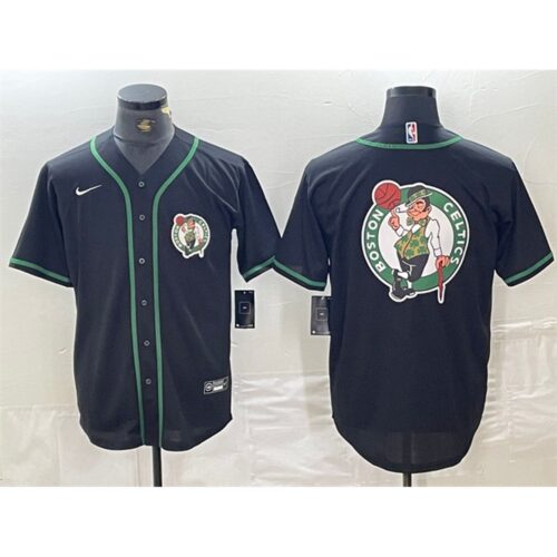 686474147033a_1 Men's Boston Celtics Black Team Big Logo With Patch Stitched Baseball Jersey