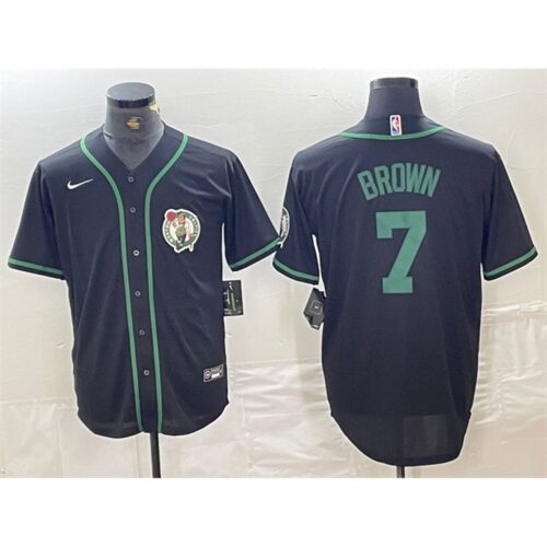 6864741f99d88_1 Men's Boston Celtics #7 Jaylen Brown Black With Patch Stitched Baseball Jersey