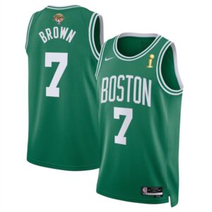 6864743784bde_1 Men's Boston Celtics #7 Jaylen Brown Green 2024 Finals Champions Icon Edition Stitched Basketball Jersey