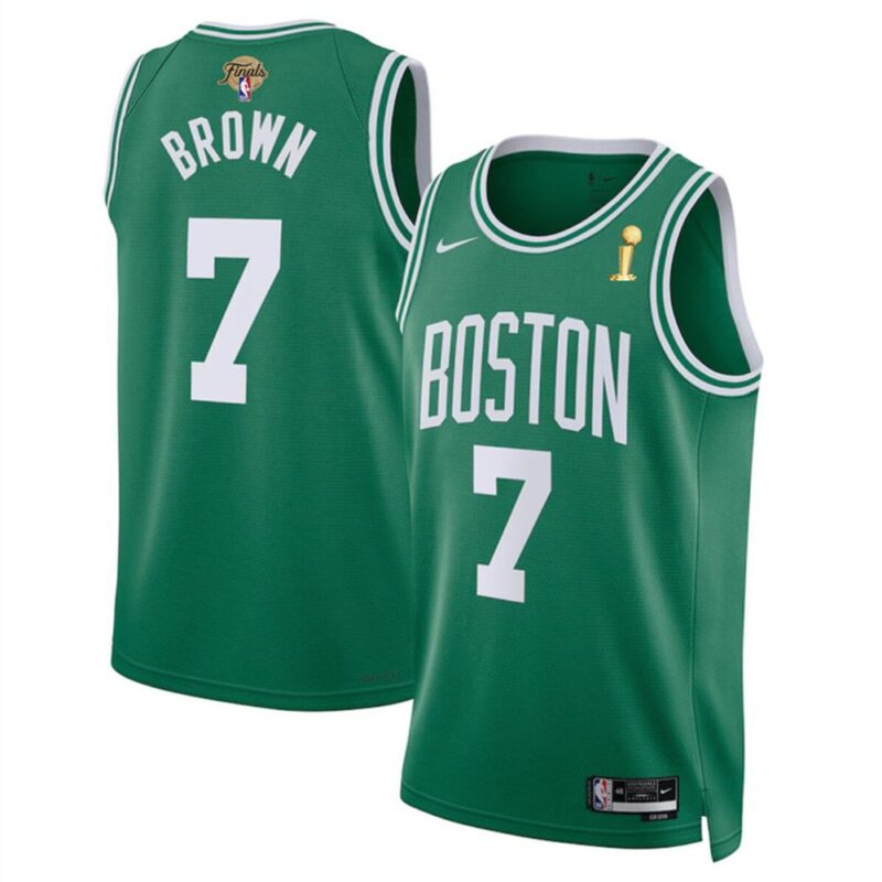6864743784bde_1 Men's Boston Celtics #7 Jaylen Brown Green 2024 Finals Champions Icon Edition Stitched Basketball Jersey