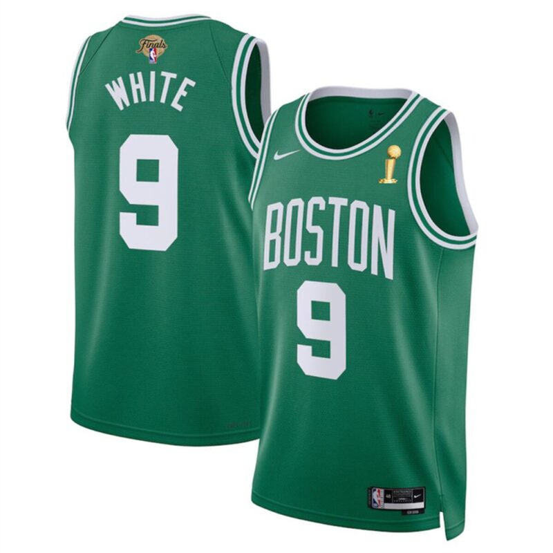 68647446897aa_1 Men's Boston Celtics #9 Derrick White Kelly Green 2024 Finals Champions Icon Edition Stitched Basketball Jersey