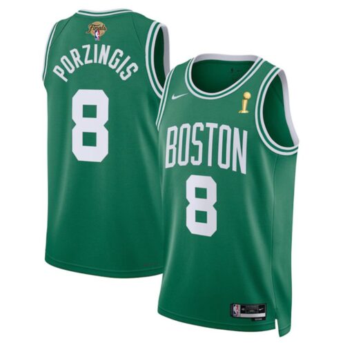 6864744a54d8b_1 Men's Boston Celtics #8 Kristaps Porzingis Kelly Green 2024 Finals Champions Icon Edition Stitched Basketball Jersey