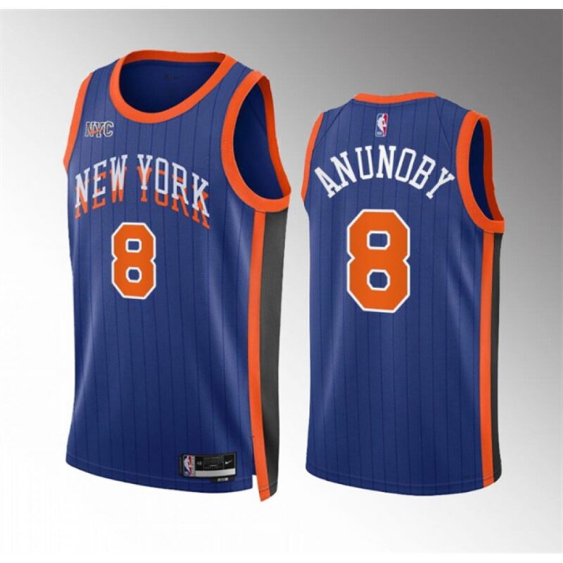 6864756922078_1 Men's New Yok Knicks #8 OG Anunoby Blue 2023/24 City Edition Stitched Basketball Jersey