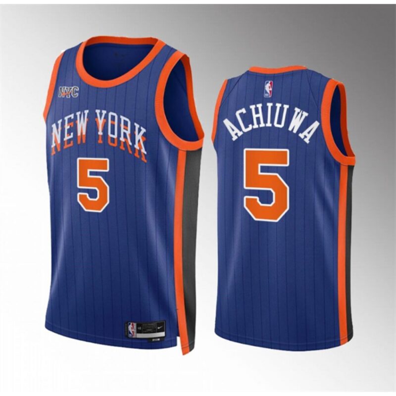 686475b9e7a00_1 Men's New Yok Knicks #5 Precious Achiuwa Blue 2023/24 City Edition Stitched Basketball Jersey