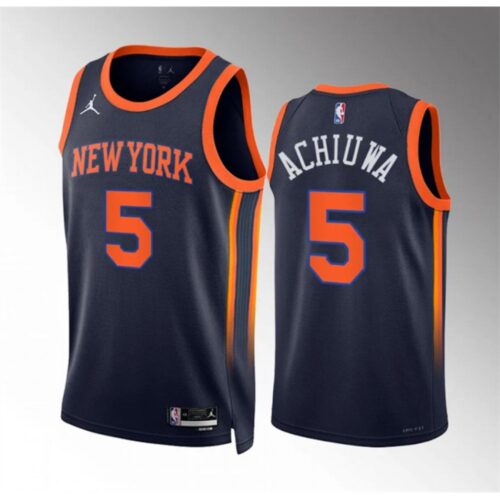 686475bd8af60_1 Men's New Yok Knicks #5 Precious Achiuwa Navy Statement Edition Stitched Basketball Jersey