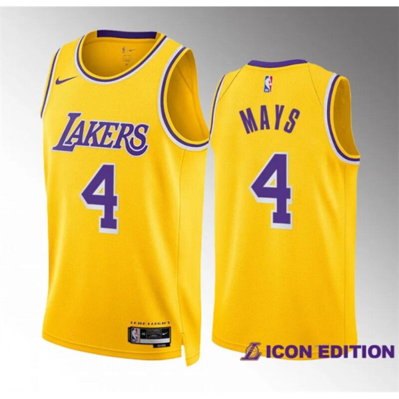 686475dce6f1c_1 Men's Los Angeles Lakers #4 Skylar Mays Yellow Icon Edition Stitched Basketball Jersey