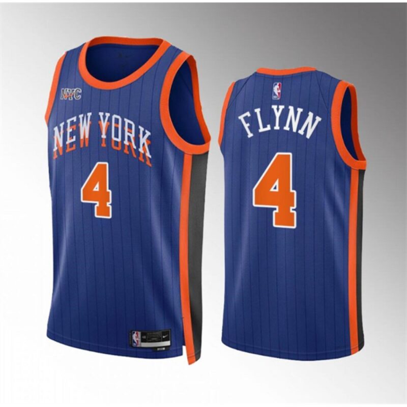 686475f3c1ffd_1 Men's New Yok Knicks #4 Malachi Flynn Blue 2023/24 City Edition Stitched Basketball Jersey