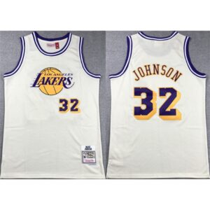 6864760c90b65_1 Men's Los Angeles Lakers #32 Magic Johnson White Throwback basketball Jersey