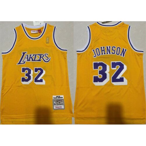 68647610809d5_1 Men's Los Angeles Lakers #32 Magic Johnson Yellow Throwback basketball Jersey