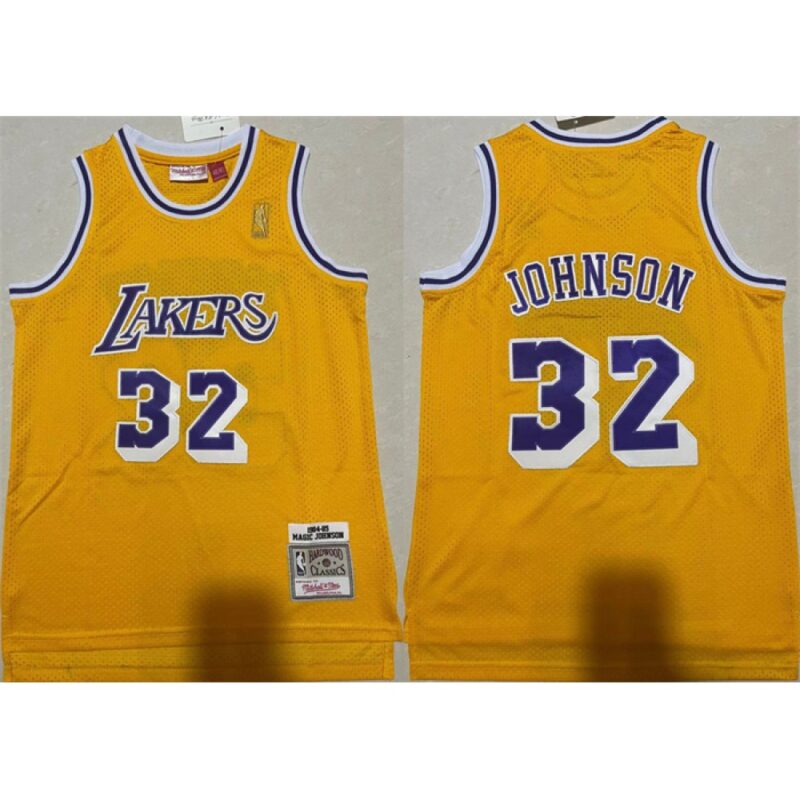 68647610809d5_1 Men's Los Angeles Lakers #32 Magic Johnson Yellow Throwback basketball Jersey