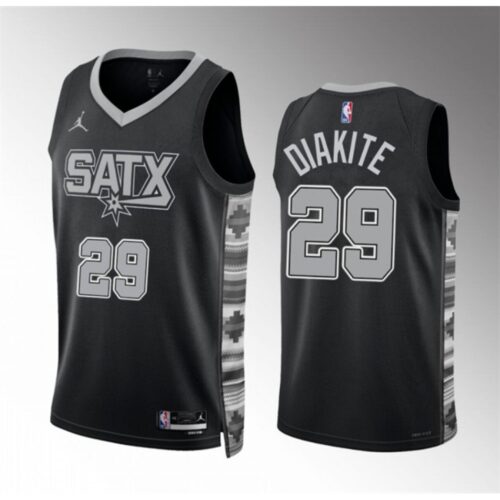 6864766602157_1 Men's San Antonio Spurs #29 Mamadi Diakite Black Statement Edition Stitched Basketball Jersey