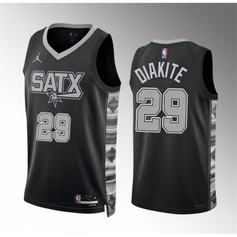 6864766602157_1 Men's San Antonio Spurs #29 Mamadi Diakite Black Statement Edition Stitched Basketball Jersey