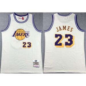 6864768ae6636_1 Men's Los Angeles Lakers #23 LeBron James White Throwback basketball Jersey
