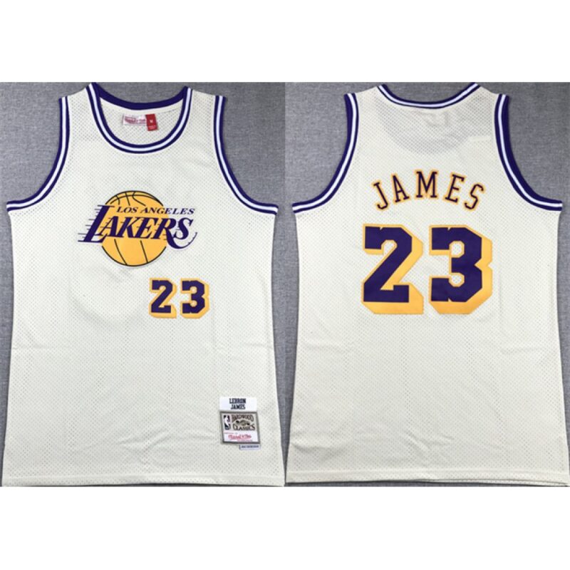 6864768ae6636_1 Men's Los Angeles Lakers #23 LeBron James White Throwback basketball Jersey