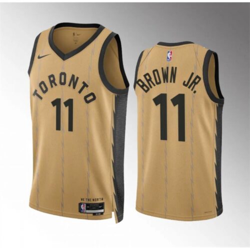 68647717a0fd7_1 Men's Toronto Raptors #11 Bruce Brown Jr Gold 2023/24 City Edition Stitched Basketball Jersey