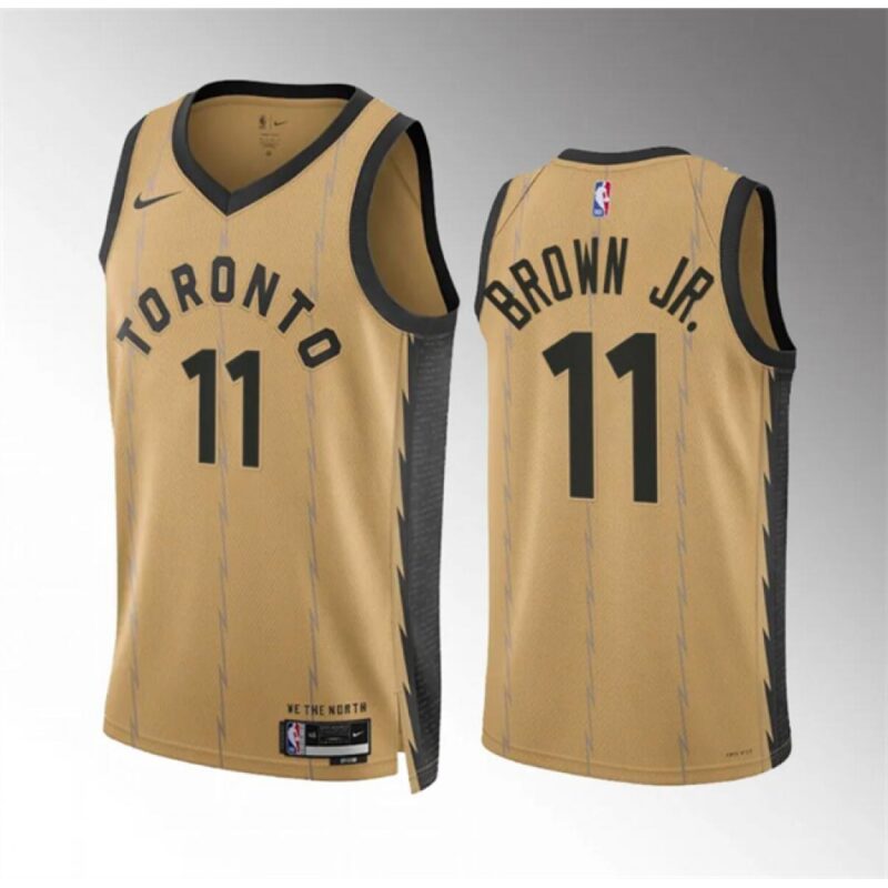 68647717a0fd7_1 Men's Toronto Raptors #11 Bruce Brown Jr Gold 2023/24 City Edition Stitched Basketball Jersey