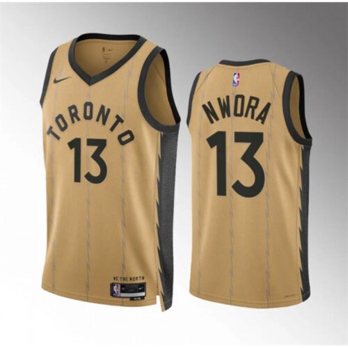 6864772739f2a_1 Men's Toronto Raptors #13 Jordan Nwora Gold 2023/24 City Edition Stitched Basketball Jersey