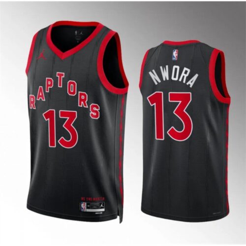 6864772ad17eb_1 Men's Toronto Raptors #13 Jordan Nwora Black Statement Edition Stitched Basketball Jersey