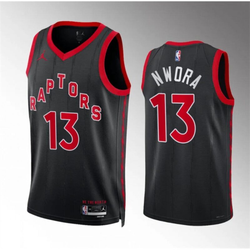 6864772ad17eb_1 Men's Toronto Raptors #13 Jordan Nwora Black Statement Edition Stitched Basketball Jersey