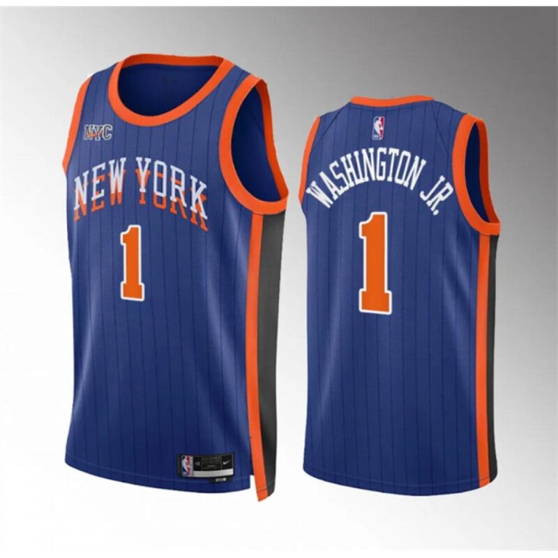 6864777ed5b25_1 Men's New Yok Knicks #1 Duane Washington Jr Blue 2023/24 City Edition Stitched Basketball Jersey