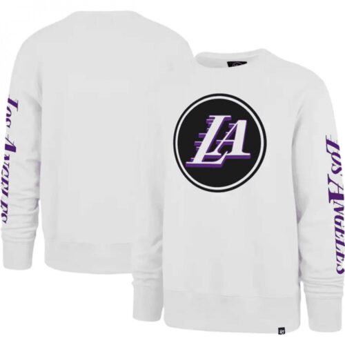 68647c583899d_1 Men's Los Angeles Lakers '47 White 2022/23 City Edition Two-Peat Headline Pullover Sweatshirt