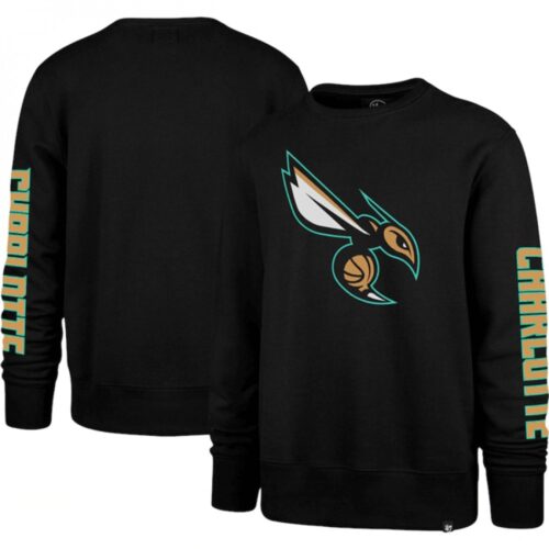 68647c9a2fe7c_1 Men's Charlotte Hornets '47 Black 2022/23 City Edition Two-Peat Headline Pullover Sweatshirt