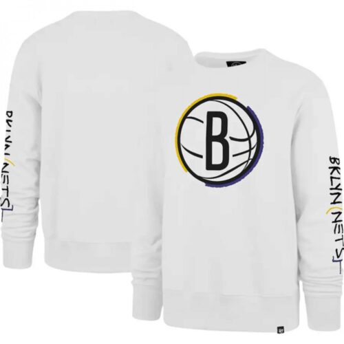 68647cb54f4f6_1 Men's Brooklyn Nets '47 White 2022/23 City Edition Two-Peat Headline Pullover Sweatshirt