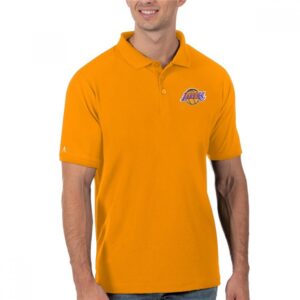 686480f9c4d28_1 Men's Los Angeles Lakers Antigua Gold Legacy Pique Polo