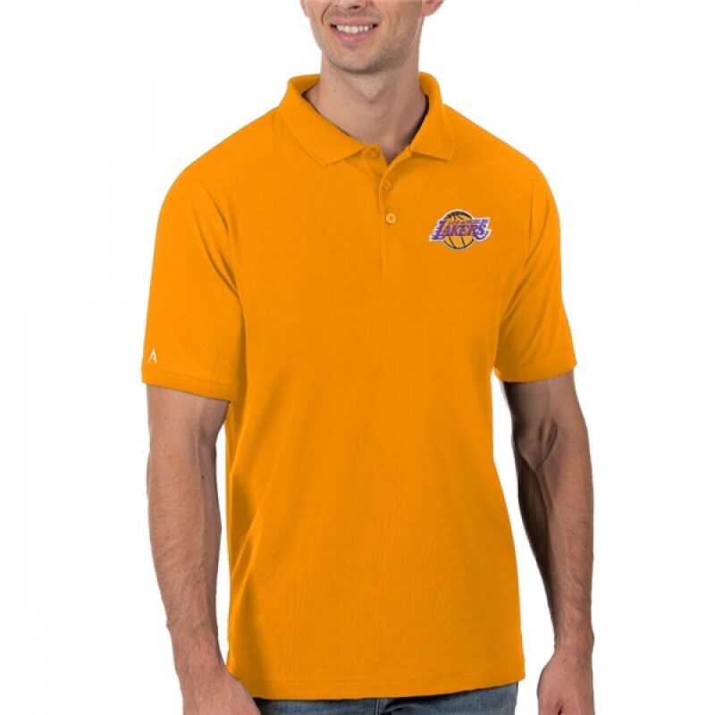 686480f9c4d28_1 Men's Los Angeles Lakers Antigua Gold Legacy Pique Polo