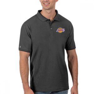 686480fc64c94_1 Men's Los Angeles Lakers Antigua Grey Legacy Pique Polo