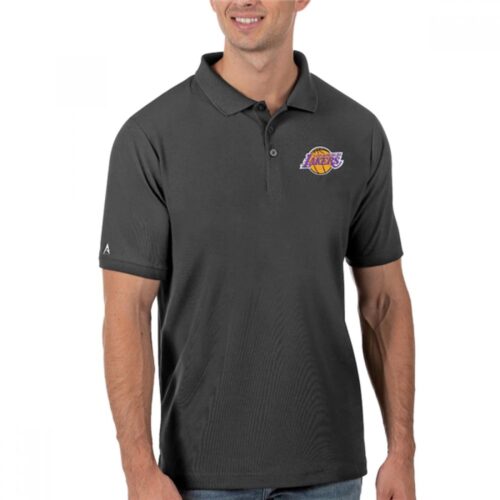 686480fc64c94_1 Men's Los Angeles Lakers Antigua Grey Legacy Pique Polo
