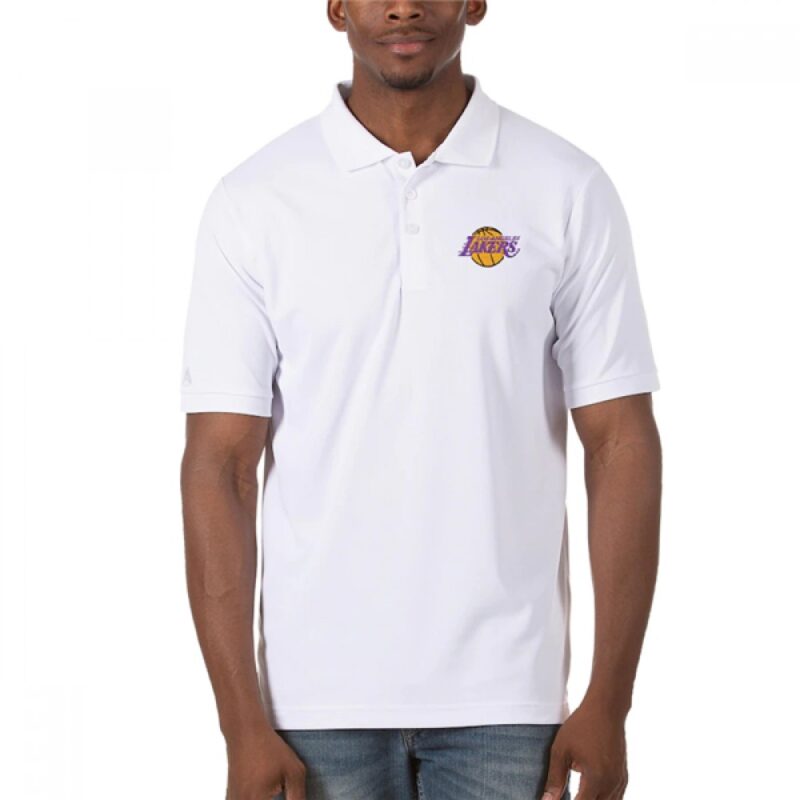 68648101af6c3_1 Men's Los Angeles Lakers Antigua White Legacy Pique Polo